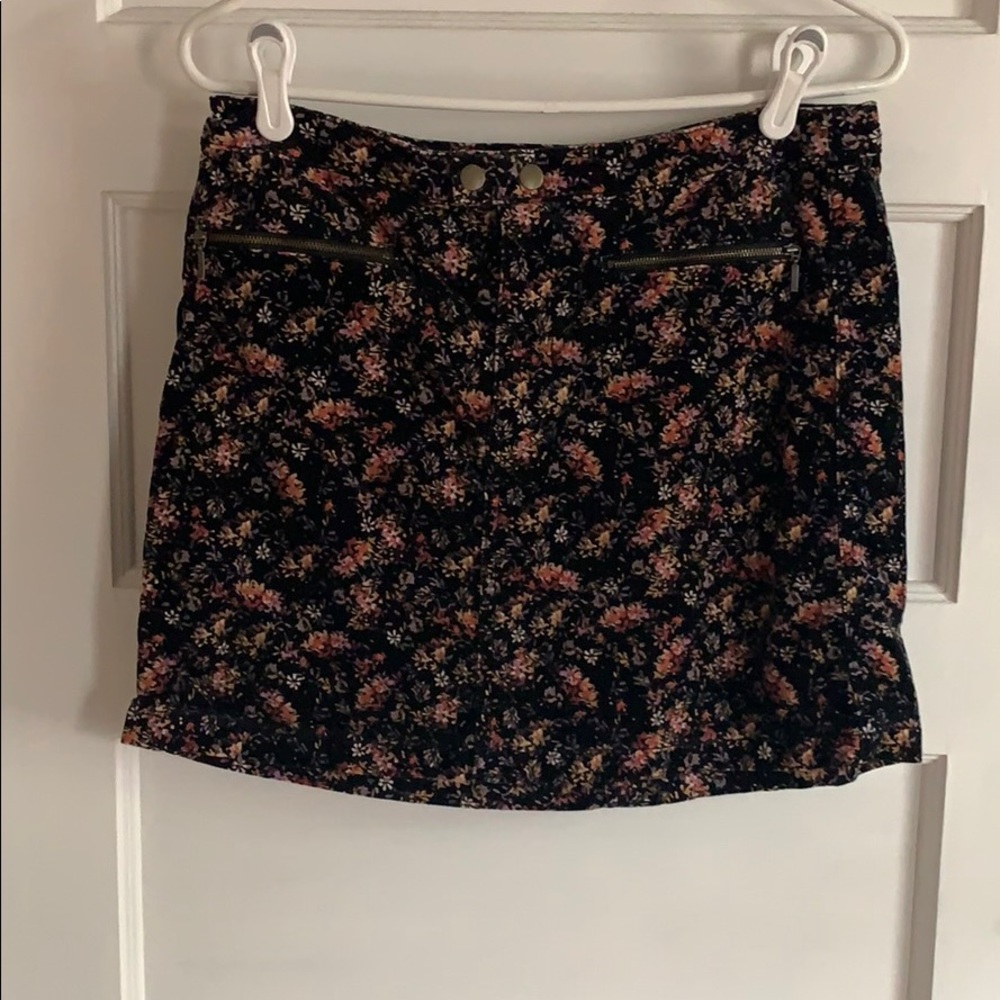 Black floral corduroy skirt